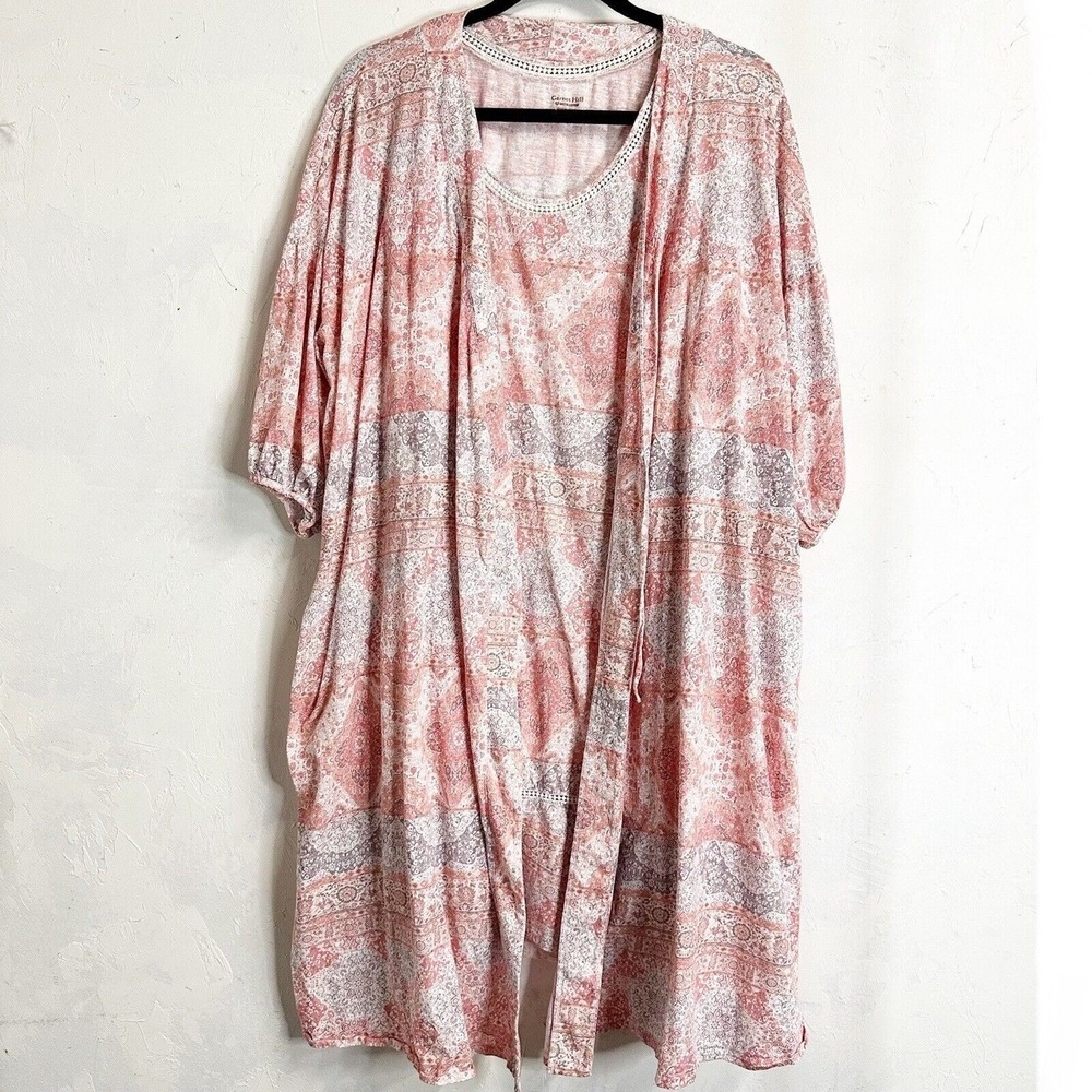 Garnet Hill Pajama Sleeper Robe Dress Set Pink Cotton Womens Small Medium
